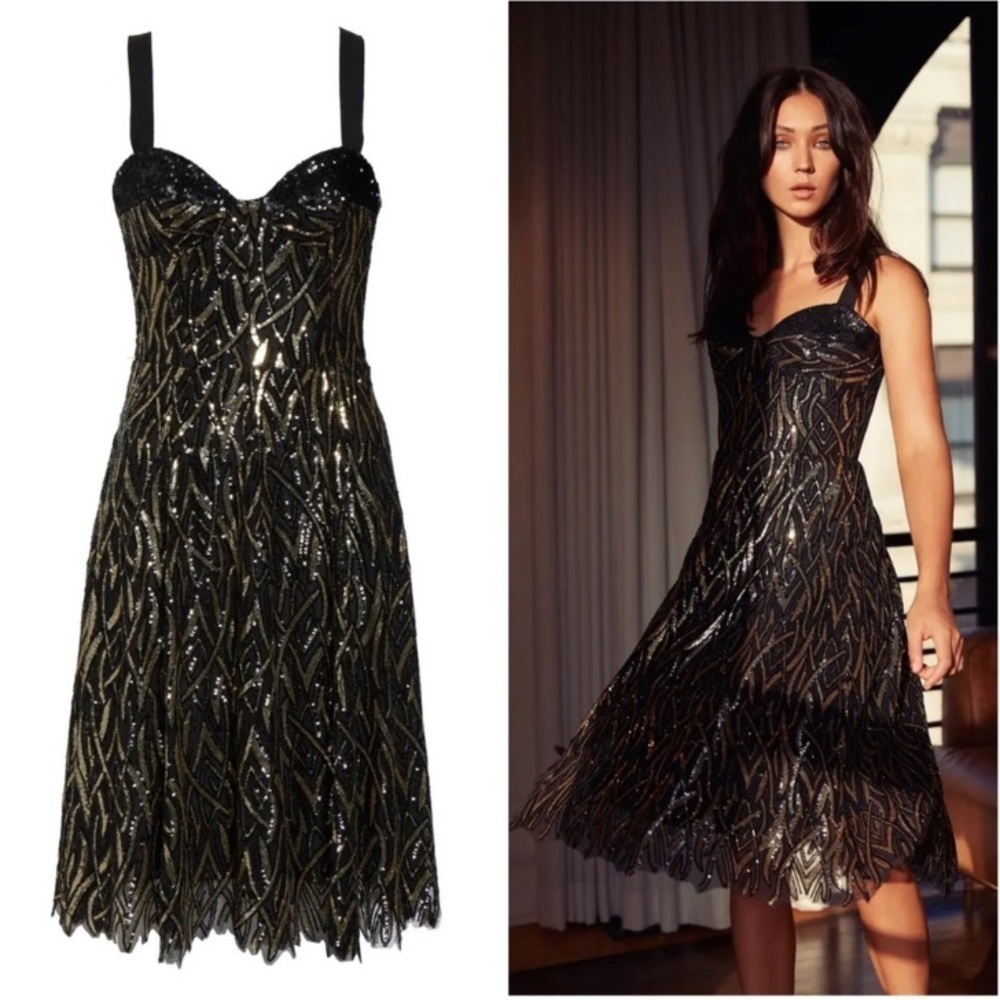 NWT Dress the Population Corina Black-gold Sequin Womens XXL